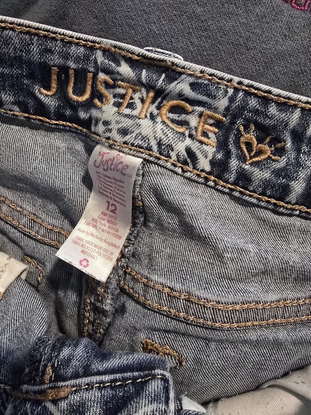 Justice Girls Light Wash Denim Jeans with Gold Embroidery
